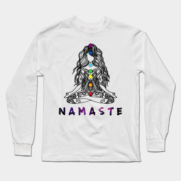 Chakra Meditation Yoga Pose Spiritual Namaste Tattoo Long Sleeve T-Shirt by Macy XenomorphQueen